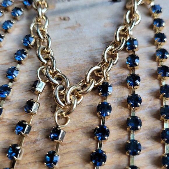 COACH Vintage Statement Multi Strand Swarovski Crystals Necklace Blue Gold HTF - Picture 2 of 5